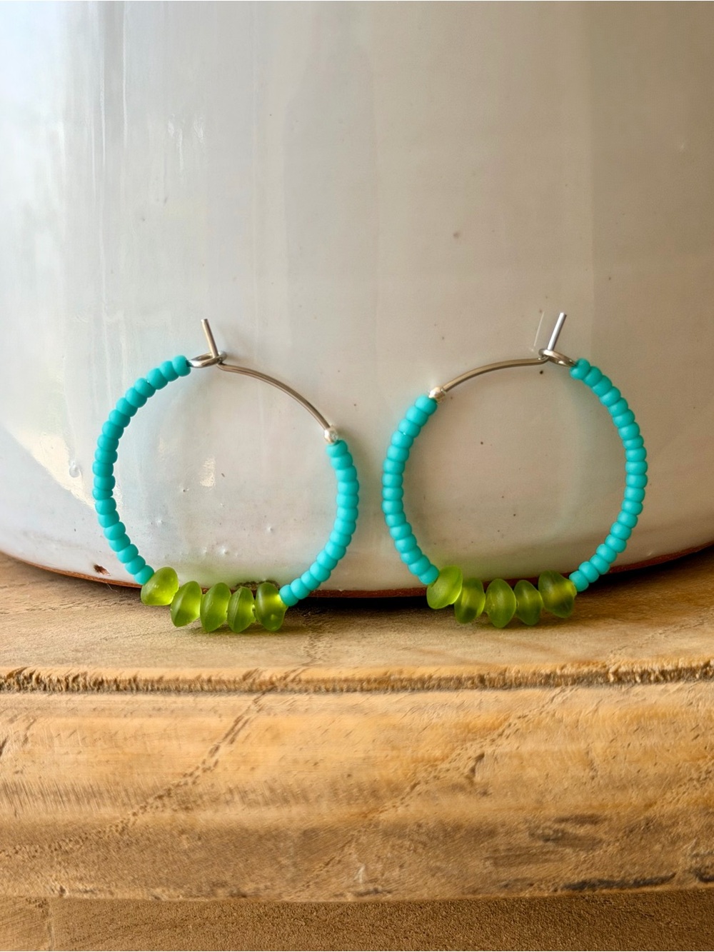 Turquoise and Green Hoop Earrings